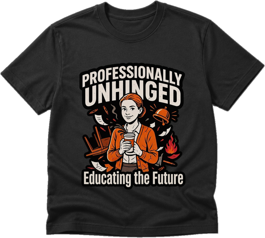Professionally Unhinged teacher shirt preview